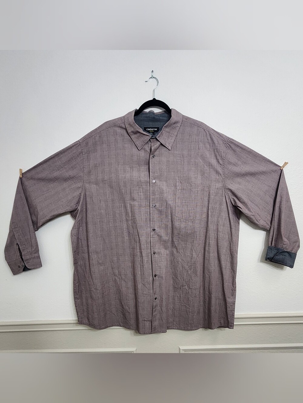 Claiborne Long-Sleeve Maroon/ White Button Down Shirt
